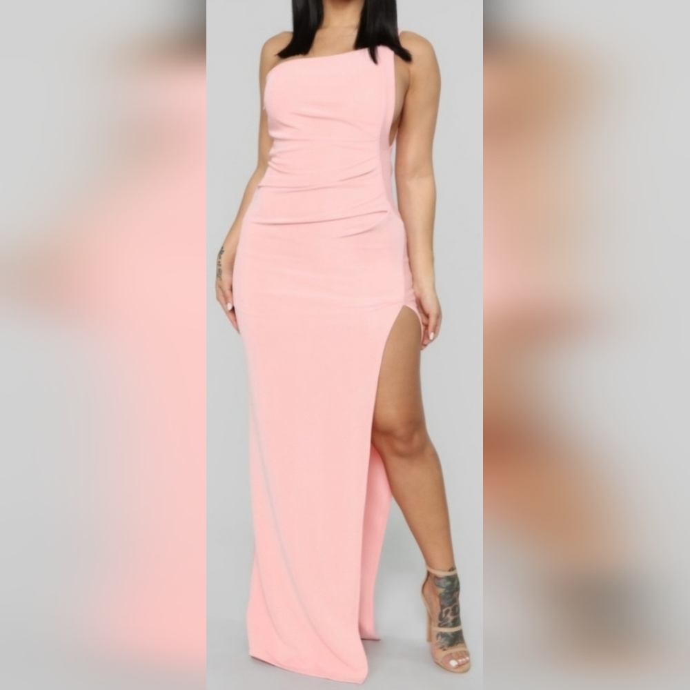 Pink One Shoulder Long Gown